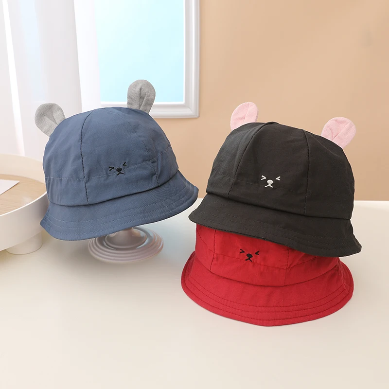 

Cartoon Bear Ears Infant Bucket Hat Boy Girl Outdoor Casual Soft Cotton Fisherman Caps Summer Embroidery Sun Hats For 3-36M Baby