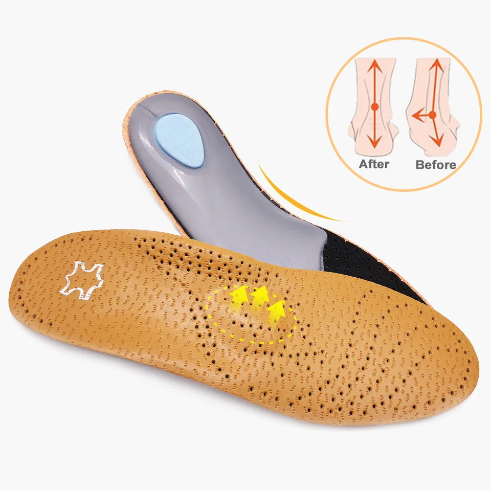 2 pairs Leather orthotics Insoles flat feet insole Arch Support Orthopedic shoe sole Shoes insert insoles for feet Men Women