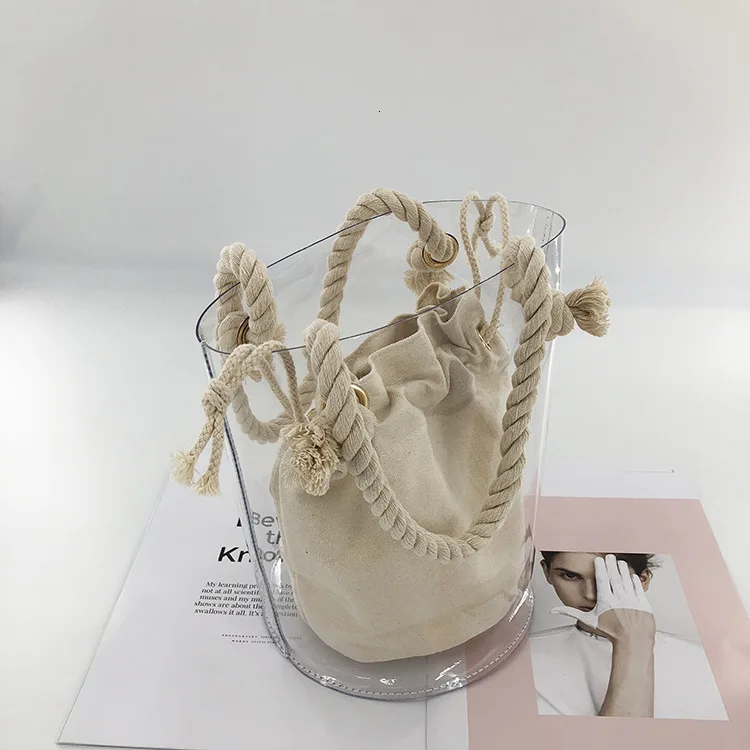 Женские Сумки Sac Прозрачная женская ПВХ Желейная сумка-мешок Женские Пляжные Сумки Sac основной хлопковой веревкой композитная сумка Bolsa Feminina