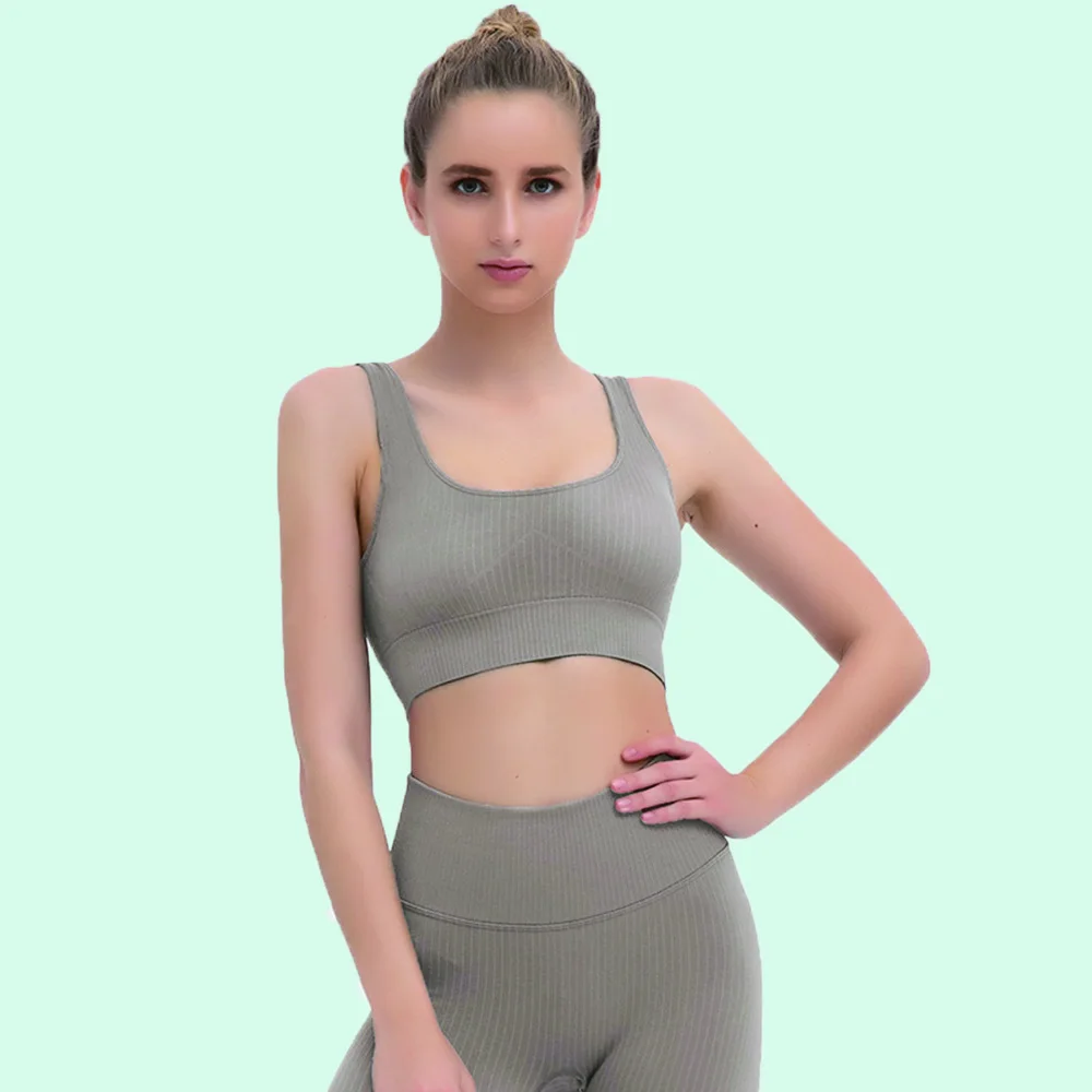 

2PCS Women Seamless Yoga Set Sportswear Fitness Clothing Gym Running Leggings Female Workout Pants Padded Sports Bras Sports Sui