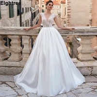 eightree 2021 new a line wedding dresses sexy illusion o neck cap sleeve bridal gowns backless appliqued sequined bride dress