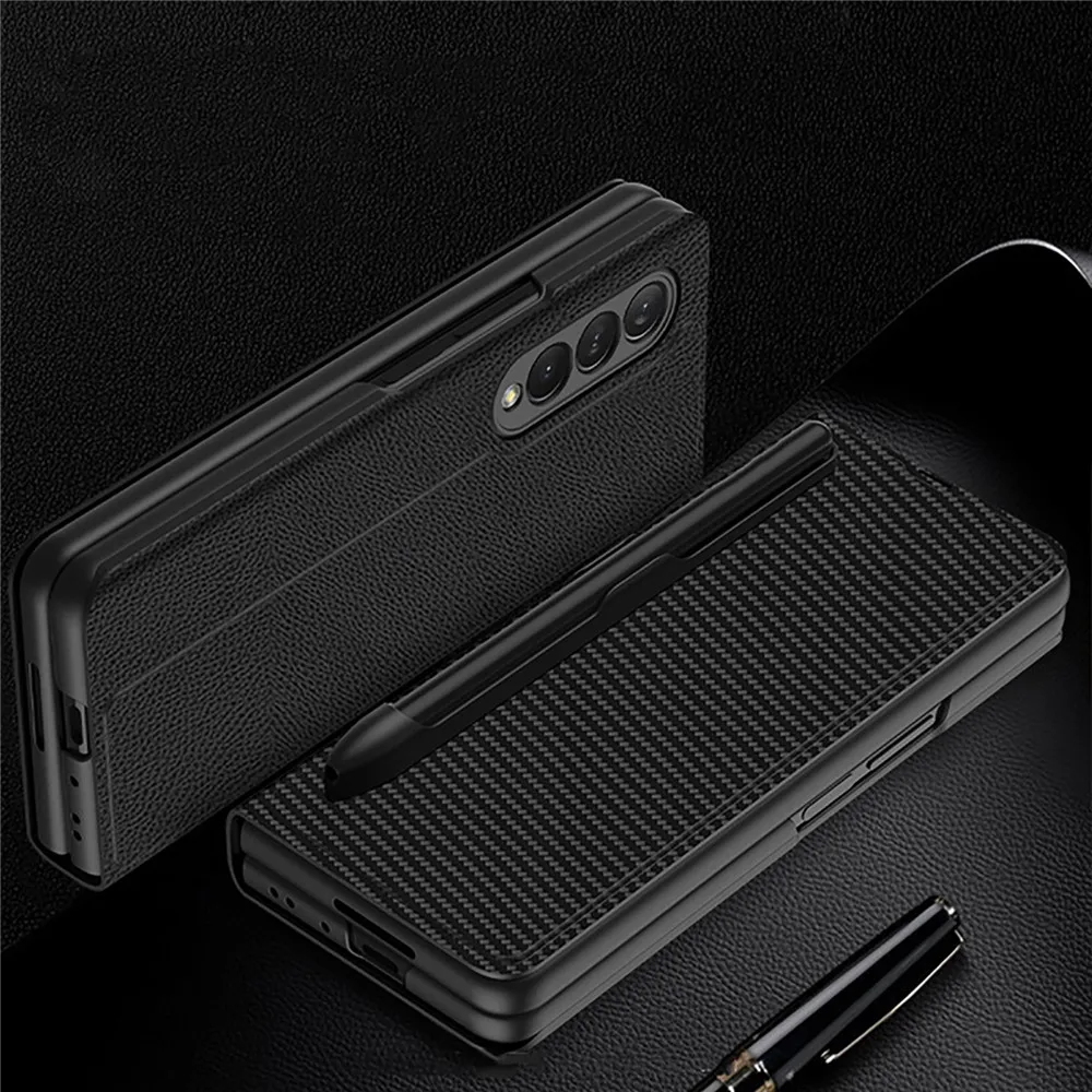 

for Samsung Galaxy Z Fold 3 Phone Accessories Protective Case w/ Pen Slot Holder All-inclusive Mobile Phone Cover Sleeve