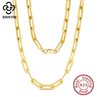 rinntin silver 925 real paperclip neck chain with 14k gold plated fashion chain necklaces for women men silver jewelry sc39