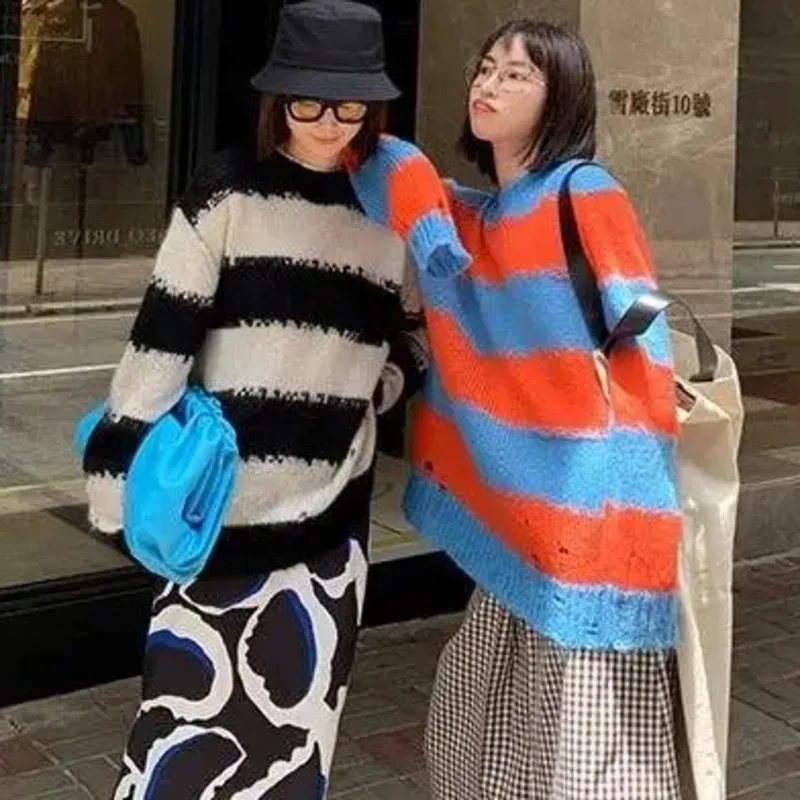 

QING MO Autumn Winter Fashion Striped Knitted Sweater Women Loose Slim Pullover Sweater 2021 New Trend Bottoming Shirt ZWL452