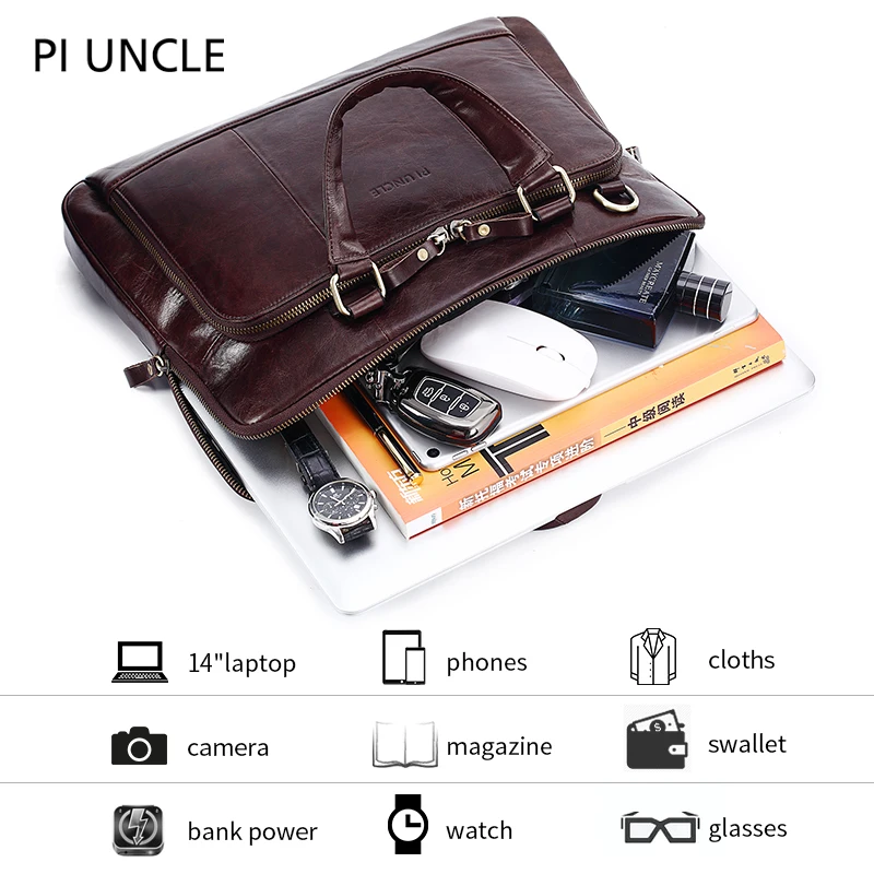 PI UNCLE портфель из натуральной кожи для ноутбука мужские сумки-мессенджеры на