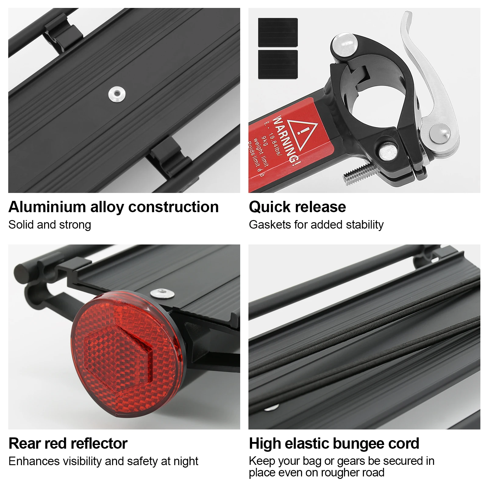 

Bike Cargo Rack Rear Bike Rack Quick Release Cycling Aluminium Alloy Luggage Carrier Racks w/Reflector Cycling Bag Stand Holder