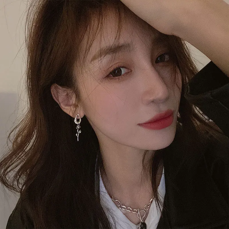 

TIMEONLY Irregular Rose Flower Hollow Love Heart Lock Dangle Earring Korean Style Earrings for Women Jewellery 2020 New Fashion