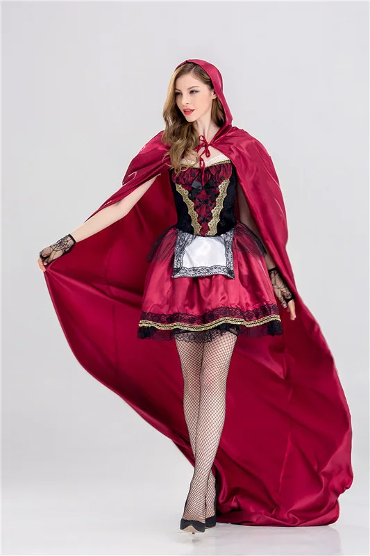 

Halloween Little Red Riding Hood Costume Adult Cosplay Party Uniform Nightclub Queen Cloak Stage Costume