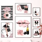 Девушка парфюм цветок помада высокий каблук настенная Картина на холсте скандинавские плакаты и принты настенные картины для модного магазина Декор