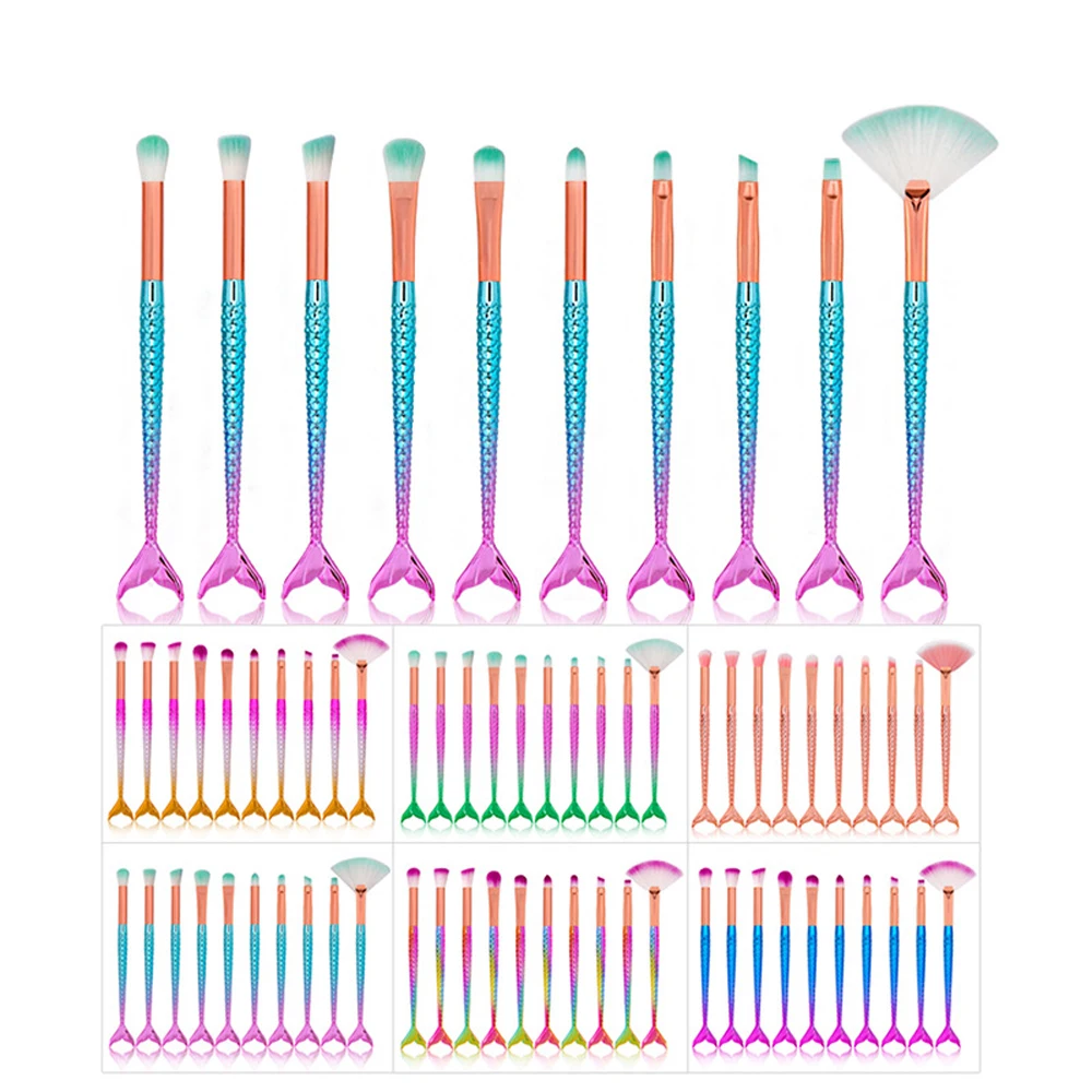 10 шт. набор кистей для макияжа русалки 1 сумка Косметическая пудра теней век кисть