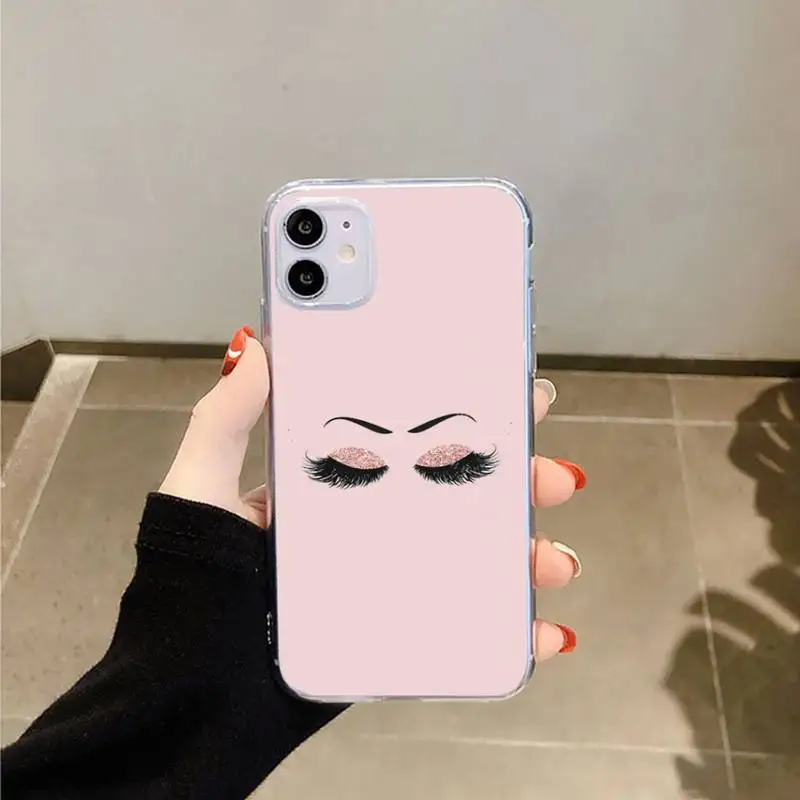 

Pink Eyelash aesthetics Phone Case Transparent for iPhone 6 7 8 11 12 s mini pro X XS XR MAX Plus