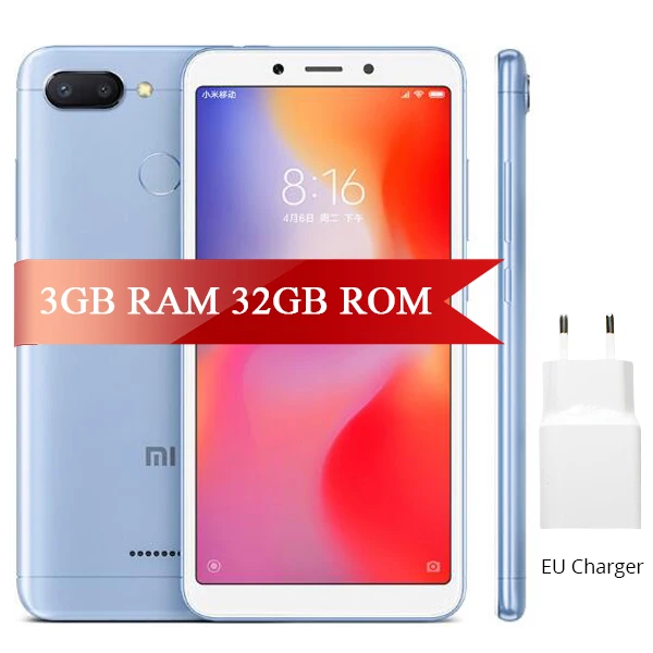 Смартфон Xiaomi Redmi 6 с глобальной прошивкой, 3 ГБ, 32 ГБ, Восьмиядерный процессор Helio P22, 12 Мп+ 5 МП, две камеры, 5,45 дюйма, 18:9, полный экран - Цвет: Global Version Blue