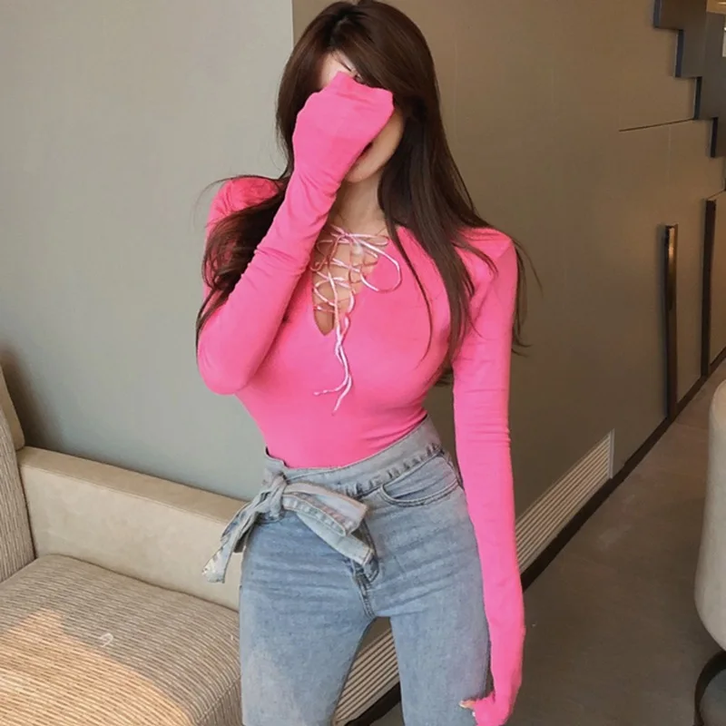 Женские футболки Сексуальная футболка с глубоким v-образным вырезом тонкая