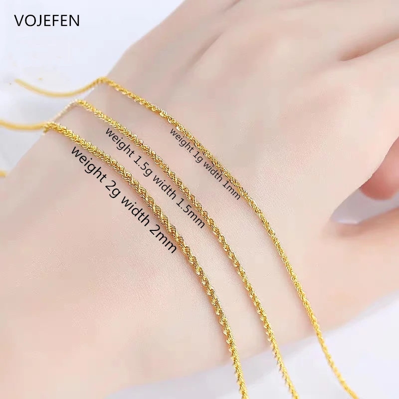 

VOJEFEN AU750 18k Real Gold Rope Chain Necklace Men Chain Neck Women Chains Twist Rope Chain Real Jewelry