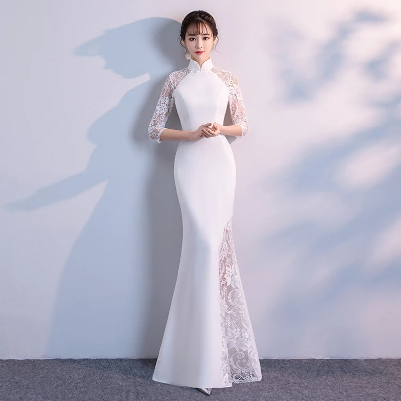 Белый купальный костюм Push Up Micro Qipao Винтаж леди с воротником Мандарин русалочка