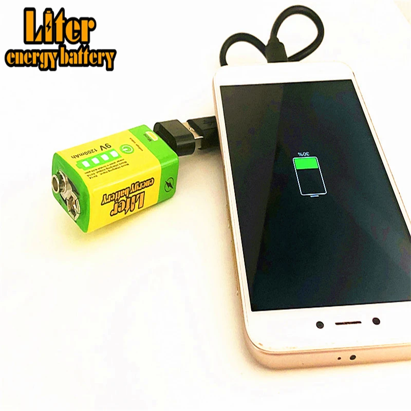 Литий-ионная аккумуляторная батарея USB 9V 1200mAh с кабелем micro usb для микрофона