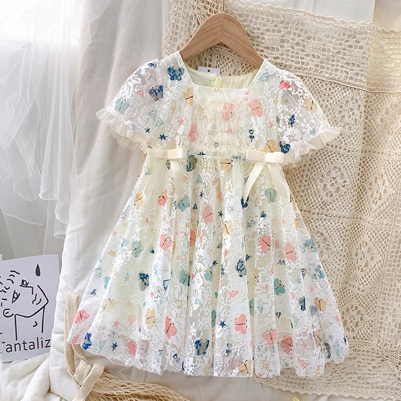 

Girls Princess Dresses 2022 Summer New Children Clothing Cute Butterfly Lace Bow Comfortable Dress Baby Costumes