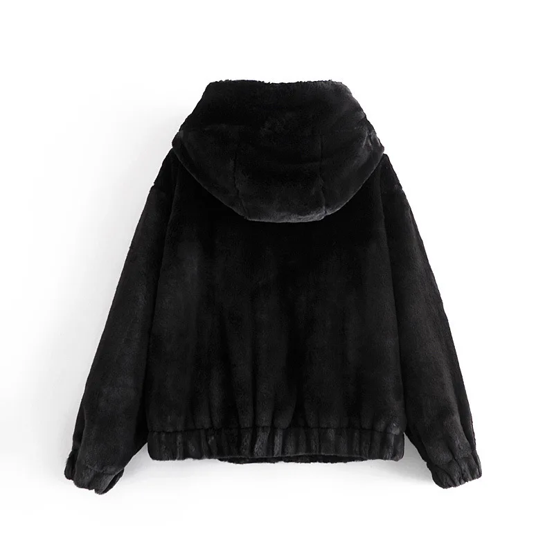 

2020 autumn and winter new women's faux fur effect hooded loose coat jacket