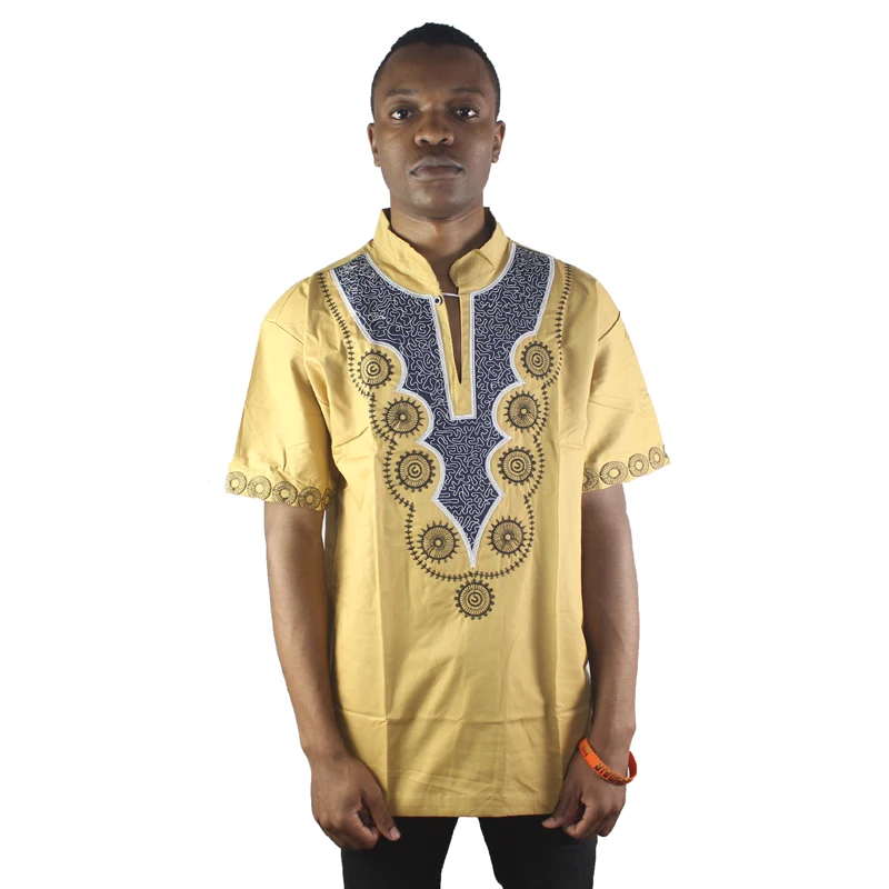 Золотые мужские Африканские Этнические топы с вышивкой и короткими рукавами