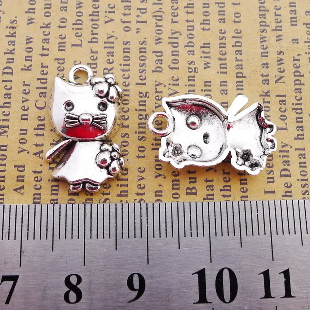 

120pcs Cat Charms 14mm x 22mm DIY Jewelry Making Pendant Antique Silver Color