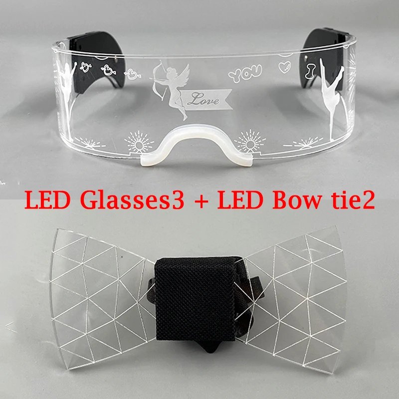 

New LED Product Costume Suit LED Glasses LED Bow Tie Glowing Party Props DJ Party Men Decoration Luminous Glasses Men Necktie