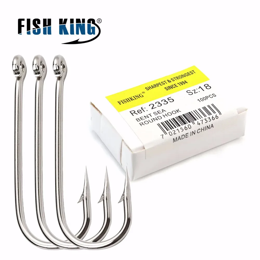 

FISH KING 100 шт. рыболовные крючки из высокоуглеродистой стали, острые Зазубренные джиг с кольцом 10 #-20 #, никелевые круглые изогнутые аксессуары ...