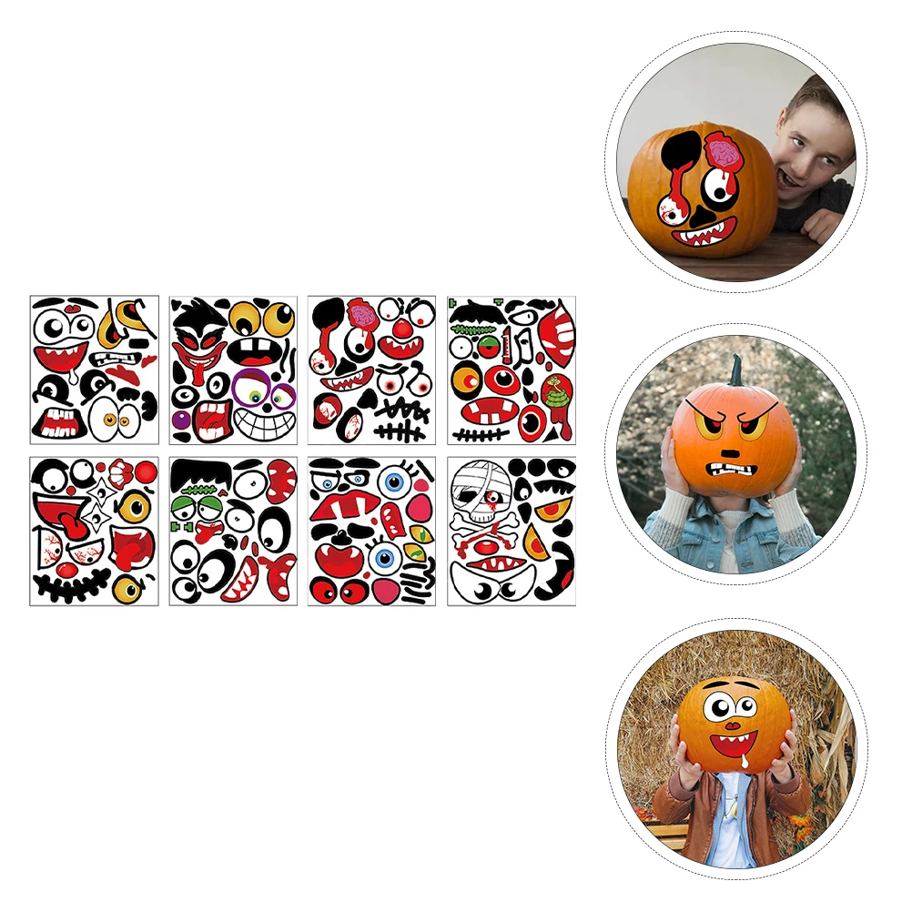 

8Pcs Halloween Pumpkin Stickers Face Mask Decorations (Assorted Color)