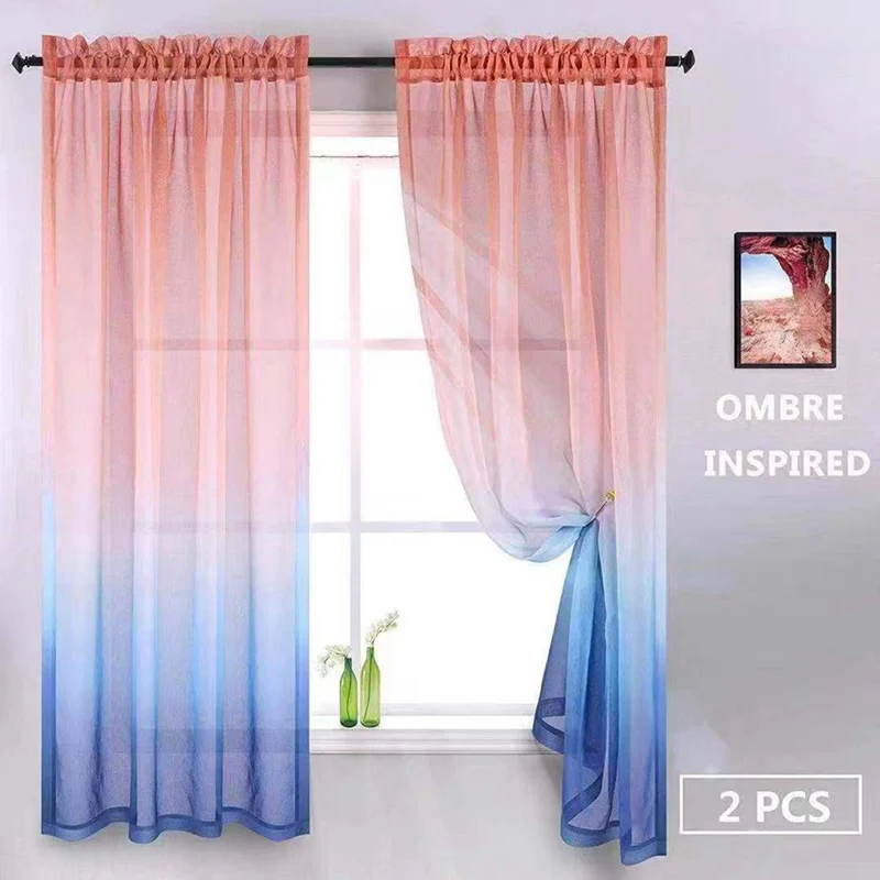 

Modern Fashion Blackout Curtains Gradient Color Print Window Blinds Curtain Home Living Room Bedroom Balcony Drape Decoration