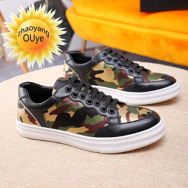 

Новинка 2021, осенне-зимняя модная обувь из воловьей кожи, Молодежная дышащая Спортивная повседневная обувь, Мужская камуфляжная обувь с низк...