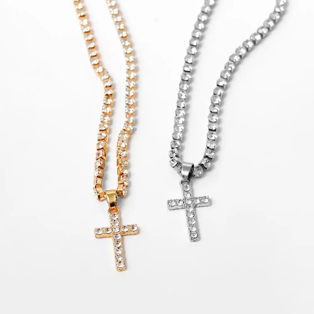 

SHIXIN Full Rhinestone Cross Pendant Necklace for Women Hip Hop Crystal Chain Necklaces Fashion 2020 Necklaces Statement Jewelry