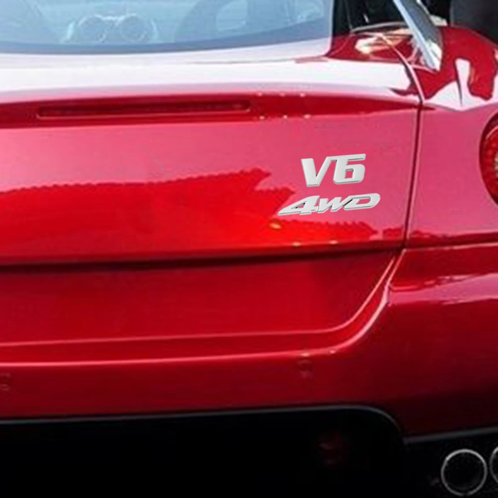 Серебряная металлическая 3D наклейка 4WD V6 V8 хромированная Автомобильная на заднюю