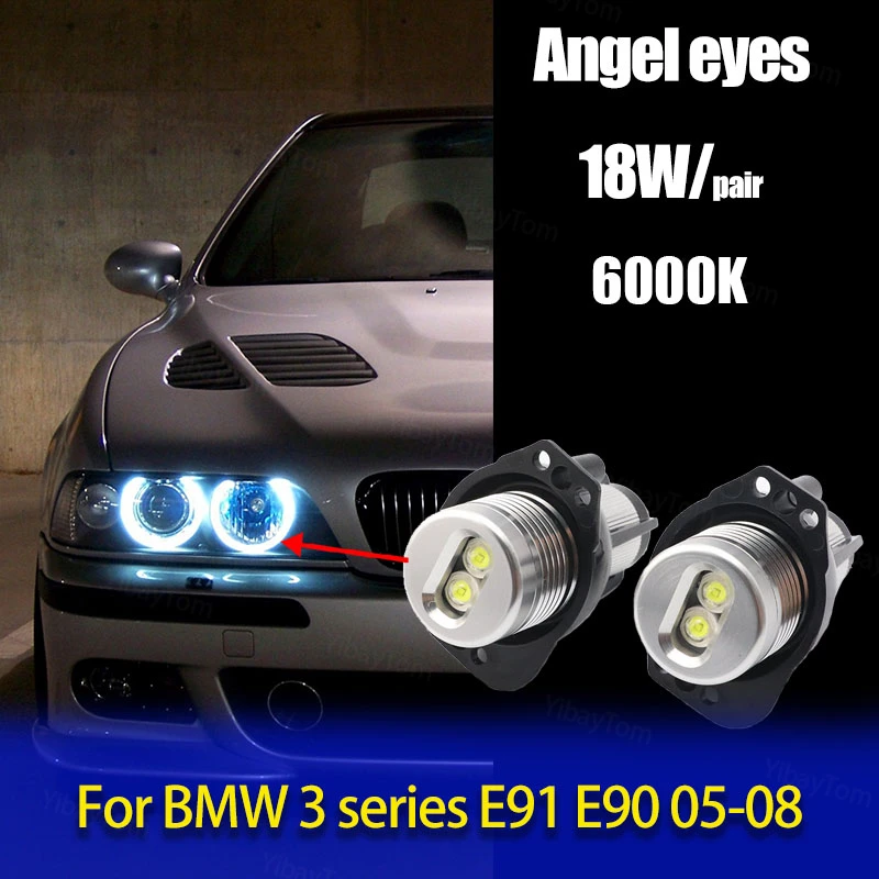 

18W/Pair High Power Marker Light Super Bright 6000K White LED Angel Eyes Light for BMW 3 Series E91 E90 2005-2008