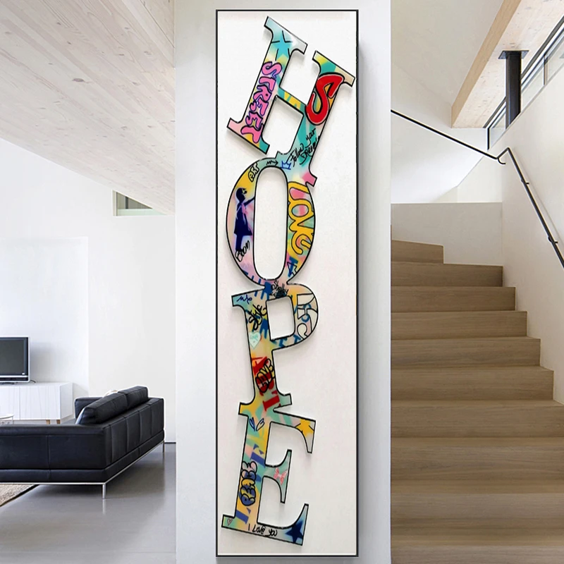

Modern Graffiti Street Art HOPE Inspirational Canvas Painting Posters and Prints Letter Wall Art Picture for Living Room Cuadros
