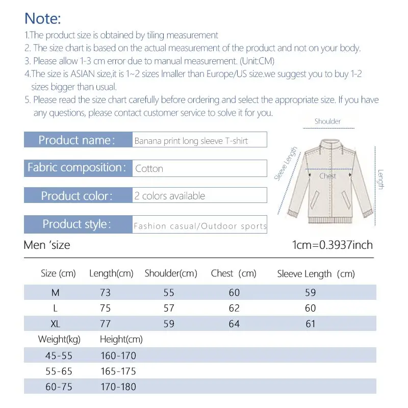

Mens Banana Printed Long Sleeve T-shirt 98% Cotton Round Neck For Men Clothes 2020 Loose Large Size T-shirt Vintage Hip Hop Top