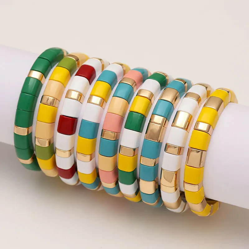 Эмалированные тянущиеся браслеты для женщин Armbandjes Dames Pulsera Masculina Rainbow Tile Барселона