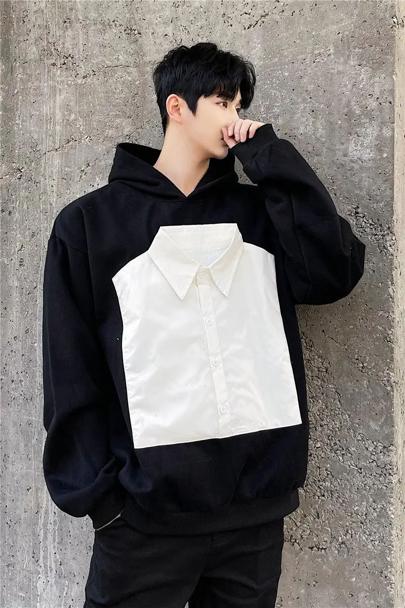 

IEFB Men's Pullover Tops 2021 Autumn Contrast Color Patchwork Oversized Mens Hoodies Casual Mans Clothing 9Y6313
