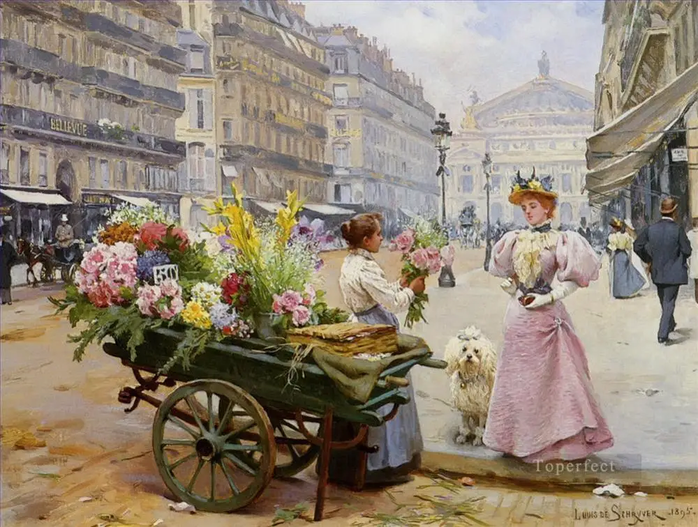 Goedkoop 2 Handgemaakte Kunst Schilderijen Door Leraren-Schreyer Louis Marie Koopman Van Bloemen Avenue Lorpera Parijs Stadsgezicht-Olie Op Canvas