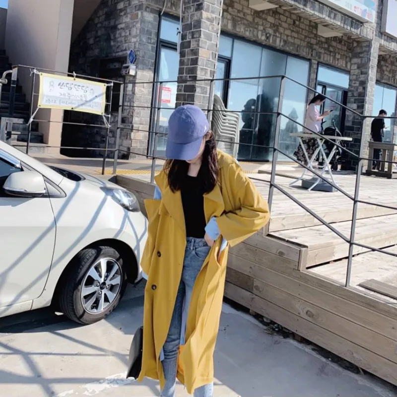 

Spring autumn trench coat women 2020 new hole long coat ladies England elegant overcoats blue yellow patchwork trenchcoat female