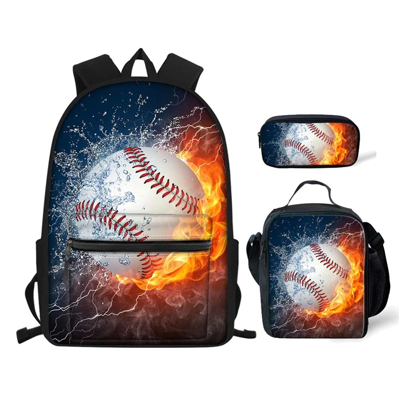 Комплект спортивных рюкзаков ELVISWORDS для подростков, рюкзаки для ноутбука, бейсбольные сумки с рисунком ледяного огня, Детская сумка для книг