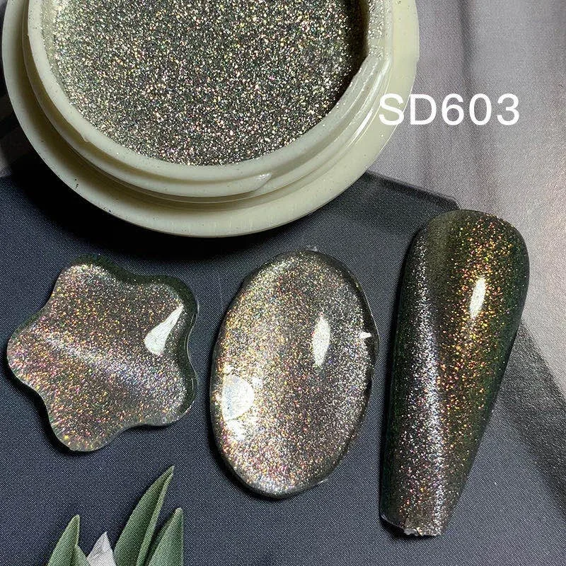 Порошок кошачий глаз для дизайна ногтей зыбучий песок золотой профессиональный