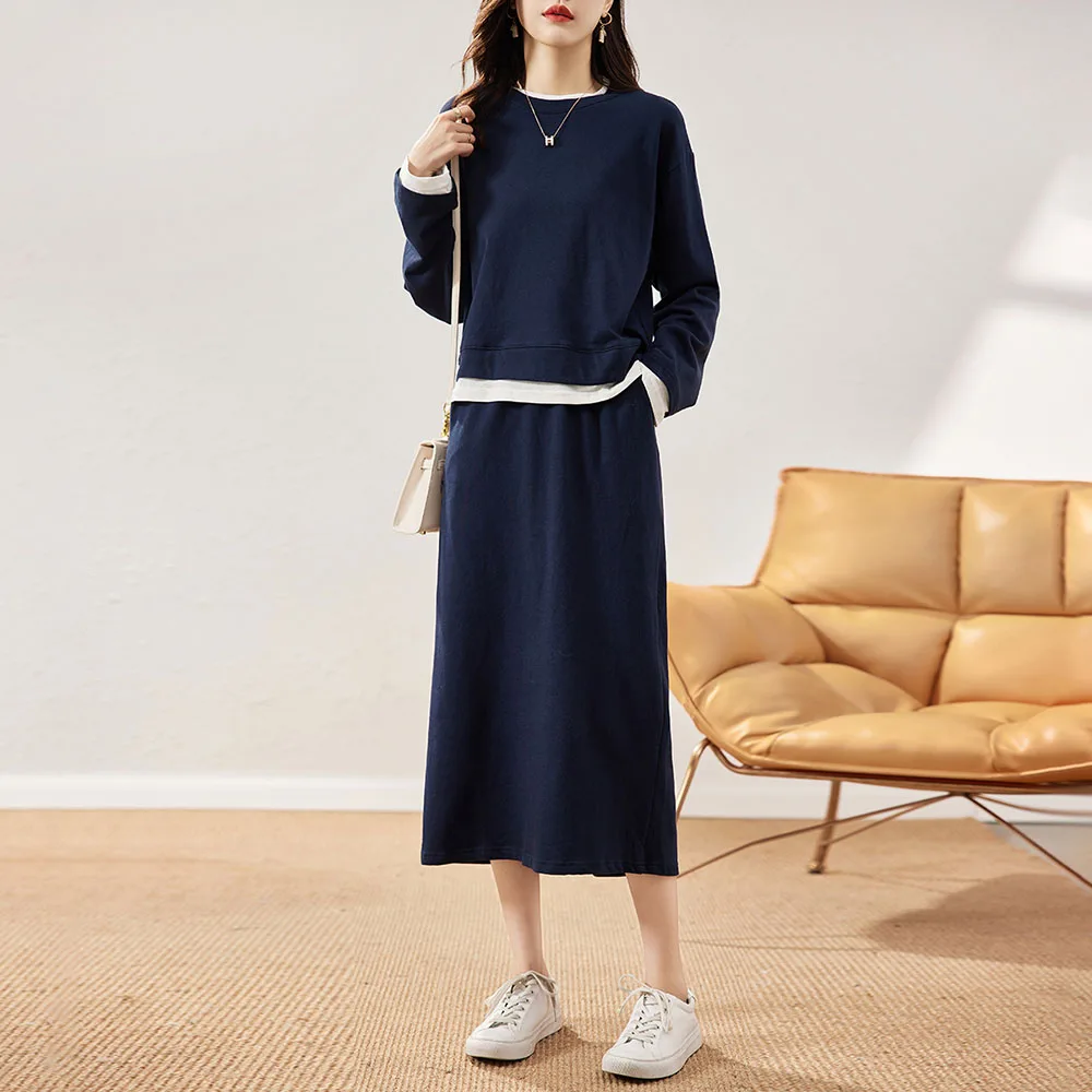 

Two Piece Sets 2021 Autumn New Skirt For Women Casual Slim Solid Color Fashion Suit Two-piece Suit For Age Reduction Temperament