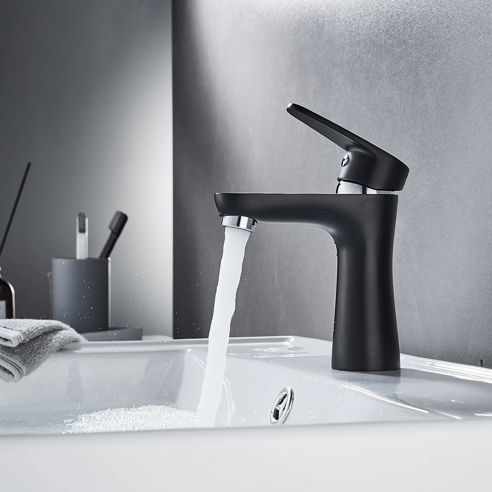 

Diplon Single Handle Plated Black Brass Basin Faucet Water Mixer Deck Mounted Bathroom Sink Tap ST2562BL