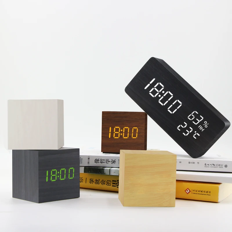 

Electronic Desktop Clocks Watch Table Voice Control Digital Wood Despertador USB/AAA Powered Alarm Clock LED Wooden
