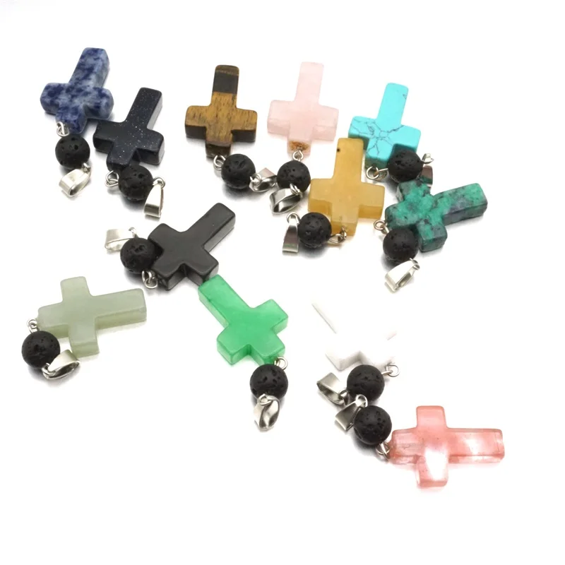 Подвеска из натурального камня с крестиком 8 мм черный лава арома диффузор