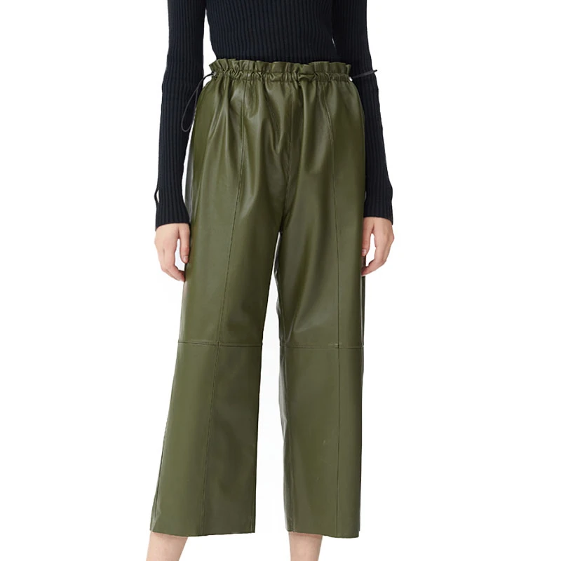 Брюки из натуральной кожи новые модные брюки с широкими штанинами осенние