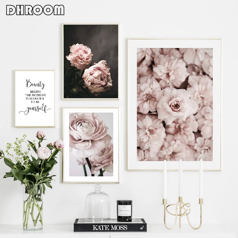 Flowers Canvas Art Poster Nordic Style Pink Peonies Decorative Print Wall Painting Scandinavian Decoration Picture Home Decor