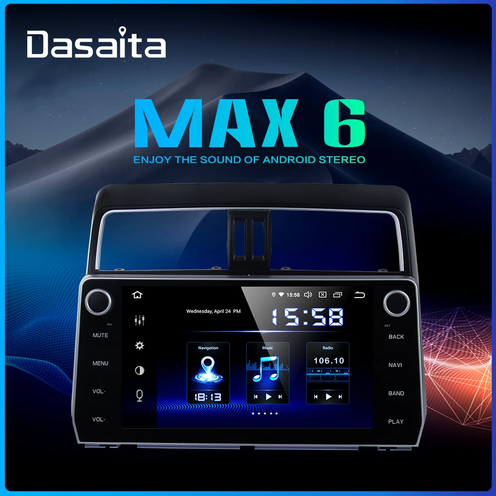 Dasaita Автомагнитола DSP Android 9,0 для Тойота Prado навигация Авторадио gps 10," ips мульти сенсорный экран MAX6