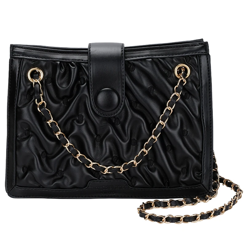 

Korean Black Chain Pleated Tote Bag Fashion High-quality Soft Leather Women's Designer Handbag Travel Shoulder Bags Armpit Bags