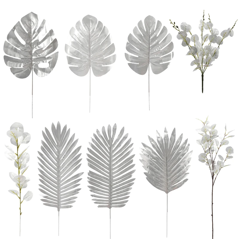 Домашнее искусственное украшение для сада пластиковые серебряные листья