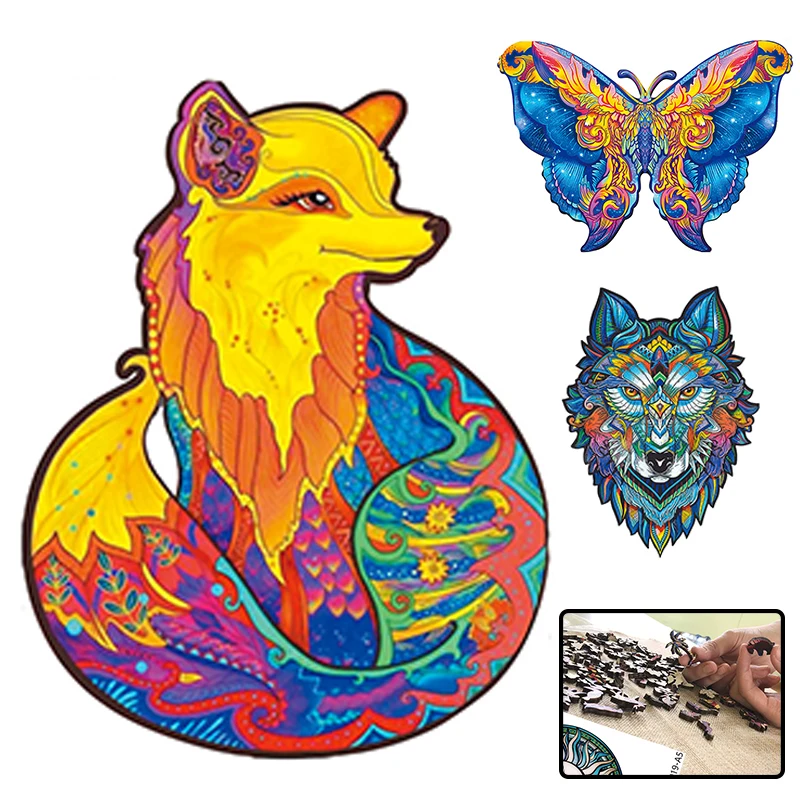 

3d Puzzle Wooden For Wood DIY Fox Crafts Animal Wolf Adults Children Shaped Christmas Gift wooden jigsaw puzzle Hell Difficulty
